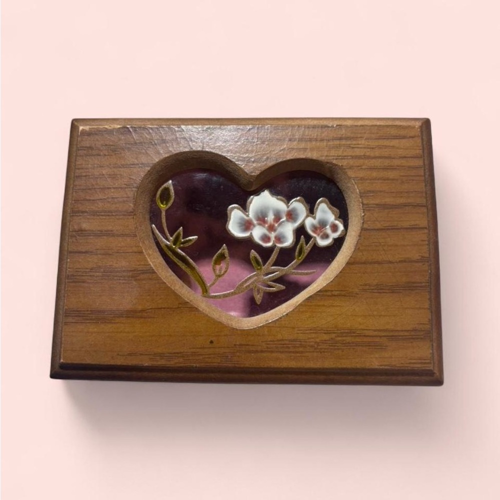 Wooden Heart Jewelry Box with Floral Design